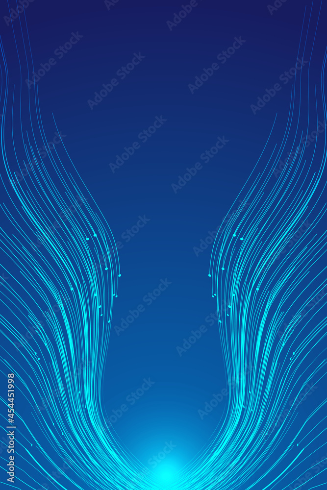 Wall mural flowing dots and lines converge downward on the sense of internet technology vector background