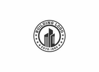 logo for building or building construction with simple building illustration