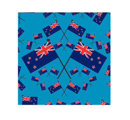 Obraz na płótnie Canvas Vector Illustration of Pattern New Zealand Flags and Blue Color Background.