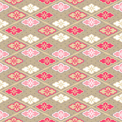 Japanese Flower Diamond Vector Seamless Pattern