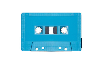 Fototapeta premium Blue retro mock up cassette tape isolated on white background with clipping path