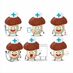 Doctor profession emoticon with bolete cartoon character