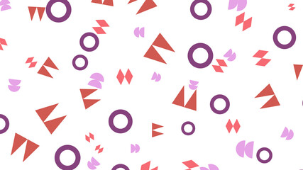 Horizontal minimalist geometric web banner. Background for business, book cover, booklet, advertising. Purple and orange illustration isolated on white. Various forms scattered randomly.