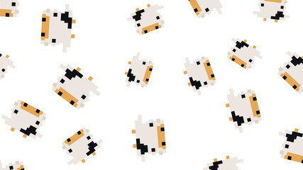 Horizontal minimalist geometric web banner. Background for business, book cover, booklet, advertisement, slideshow. Animal illustration isolated on white. Cute cartoon cow head made from squares.