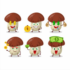 Bolete cartoon character with cute emoticon bring money
