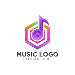 Geometric colorful music note logo design concept