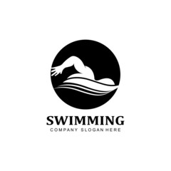 Obraz premium swimming pool logo vector icon, swimmer athlete, concept inspiration