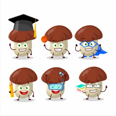 School student of bolete cartoon character with various expressions
