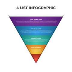 4 points, layers, options, step of list infographic element with funnel or pyramid chart diagram