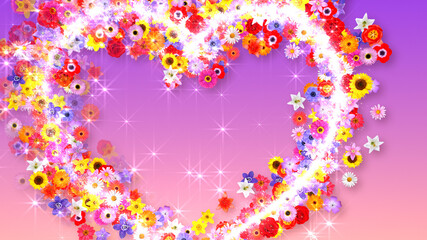 Heart Flower Mix Glitter Sparkling Particles Love Fireworks 3D illustration.