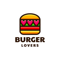 Burger combination with love in white background, vector logo design