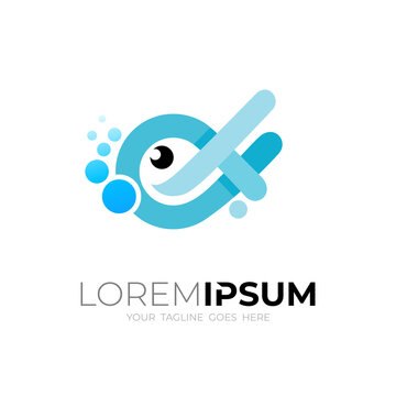 Fish icon vector, modern fish logo template, blue color