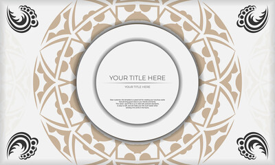 Postcard design with Greek patterns. White template with ornaments and place for your logo.