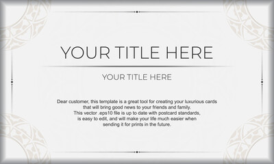 Print-ready postcard design with Greek ornaments. White template with ornaments and place for your text.