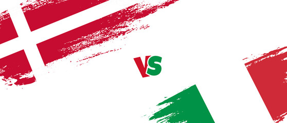 Fototapeta premium Creative Denmark vs Italy brush flag illustration. Artistic brush style two country flags relationship background