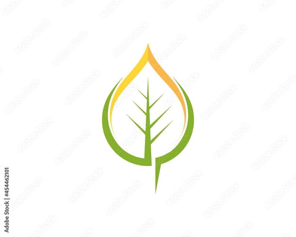 Poster nature green leaf with yellow curve logo