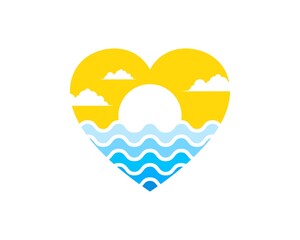 Fototapeta premium Love shape with abstract beach wave and sunset