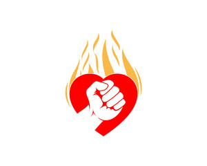Fist hand in the love with fire flame