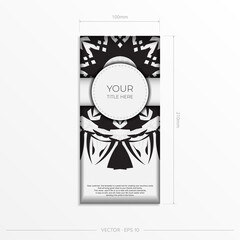Luxurious Ready-to-Print Postcard Design in White with Black Patterns. Vector Invitation card template with place for your text and abstract ornament.