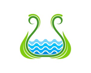 Fototapeta premium Nature bottle laboratory with leaf and abstract beach wave