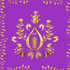 seamless vintage pattern with golden elements on colors background