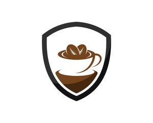 Simple shield with cup and coffee bean on the top