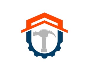 House repair with gear and construction hammer inside