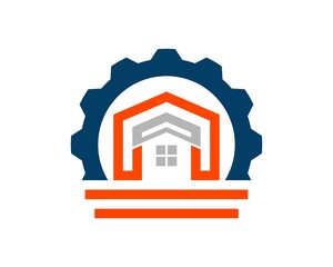 Abstract real estate house with mechanical gear