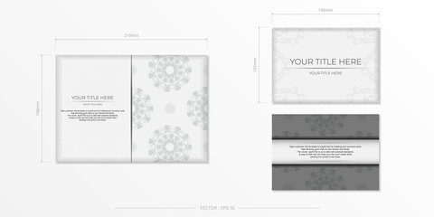 Vector Preparing invitation card with place for your text and abstract patterns. Luxurious Template for print design postcard White color with black patterns.