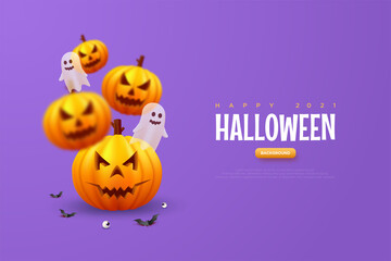 Halloween Pumpkin Blue Background Illustration