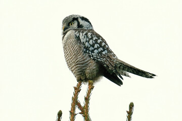 Hawk Owl on top of tree