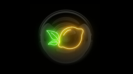 Lemon. Lemon symbol. Nixie tube indicator. Gas discharge indicators and lamps. 3D. 3D Rendering