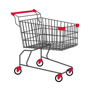 grocery store shopping cart illustration. metal shopping cart  for groceries in supermarket . white background illustration