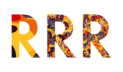 Letter R creative design. Abc letters set. Modern font - vector alphabet. Bright colors yellow, orange, red, black.