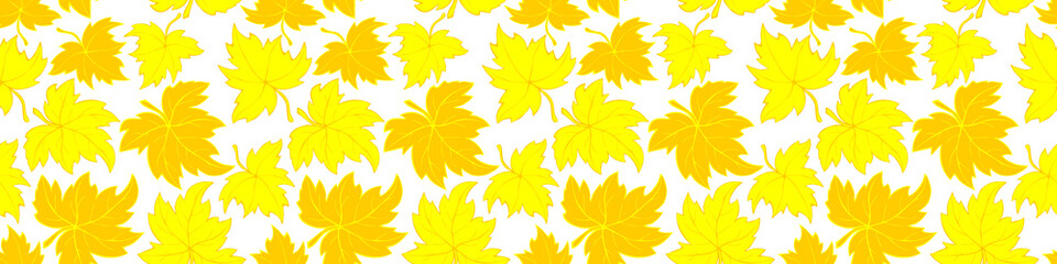 Vector bright seamless pattern with falling yellow and orange golden leaves in flat style. Autumn backgrounds and textures