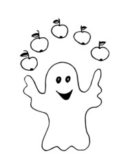 Cool haloween ghost with apples line art