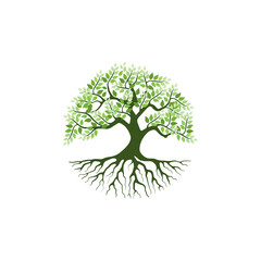 Tree and roots vector, tree with round shape