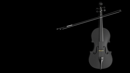 Black-Gold classic violin on black plate under spot lighting background. 3D sketch design and illustration. 3D high quality rendering. © DRN Studio