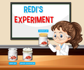 Redi's experiment with scientist kids cartoon character