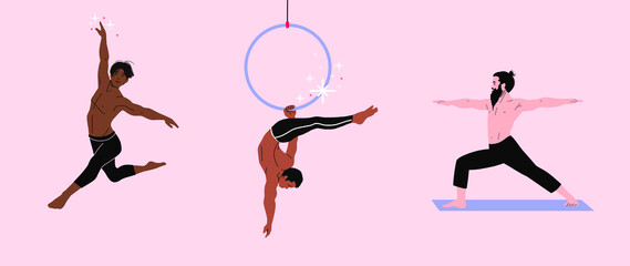 male acrobat banner. Acrobat performer with ring.  circus artist,  contemporary dancer, yoga instructor.  professional gymnastics.  male sport.  © Sophie Alp