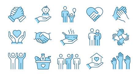 Charity line icon set. Collection of community, trust, care, solidarity and more. Editable stroke. - 454470369