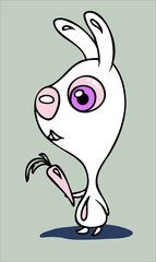The lovely hare with pink eyes stretches a gift - a carrot.