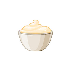 Mayonnaise bowl on a white isolated background. icon. Sauce. Vector cartoon illustration