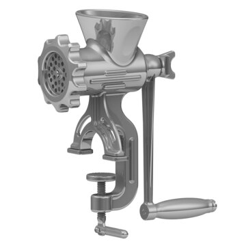 Manual meat grinder. The old manual meat grinder isolated on white background. 3D illustration