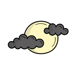 Full moon with clouds. Mystic. Halloween. Doodle style illustration