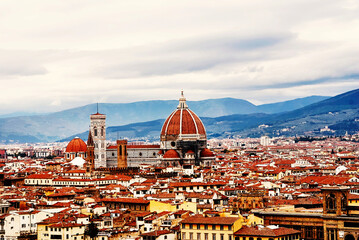 Fototapeta na wymiar View of the historic center of Florence Italy with Gothic Cathedral of Santa Maria del Fiore