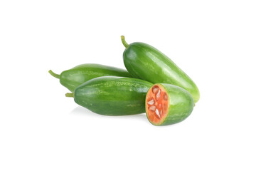 Coccinia grandis raw green on a white background.