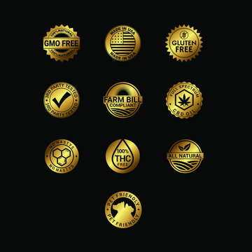 Set Of Gold Icon Packaging Label THC CBD Full Spectrum