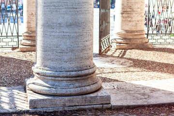 Base of Roman Columns . Doric columns part of ancient architecture  - obrazy, fototapety, plakaty