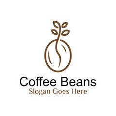 fresh coffee beans with plant icon for Coffee shop Garden logo design line art style
